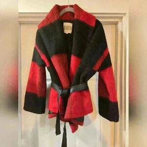 BB Dakota Womens Plaid Wool Crop Trench Coat Red Black Size Small